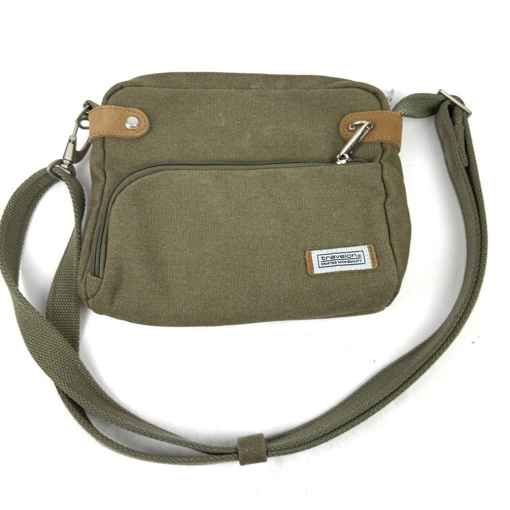 Travelon Anti Theft Heritage Crossbody Bag Olive Green Canvas Handbag RFID